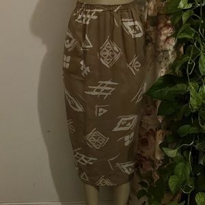 Vintage Skirt Melrose Tan and Cream MIDI